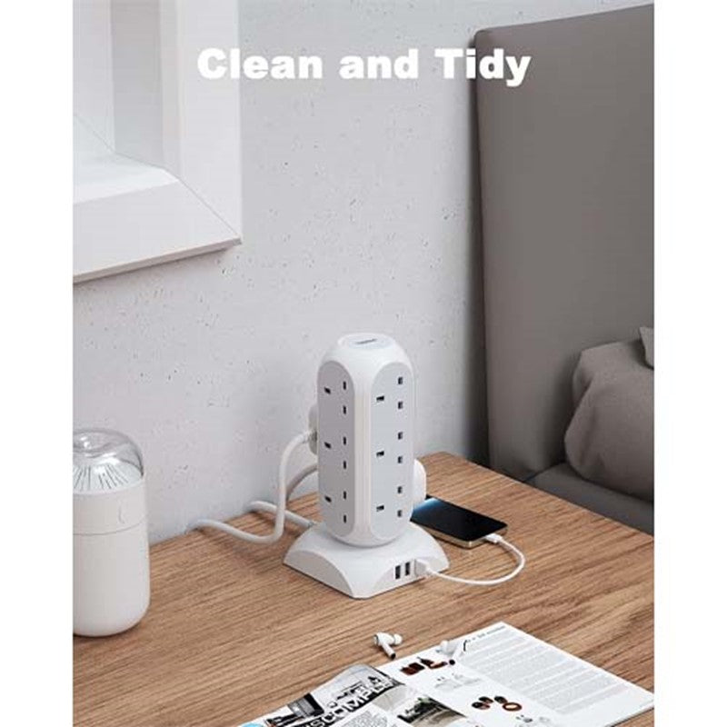 Tessan Extension Lead, 12 Way Multi Plug Extension Tower With 3 Usb Ports, Surge Protection Extension Cord With Switch, Plug Socket Tower Power Strip With 2M Cable For Home, Office, Kitchen Tessan Extension Lead, 12 Way Multi Plug Extension Tower With 3 Usb Ports, Surge Protection Extension Cord With Switch, Plug Socket Tower Power Strip With 2M Cable For Home, Office, Kitchen